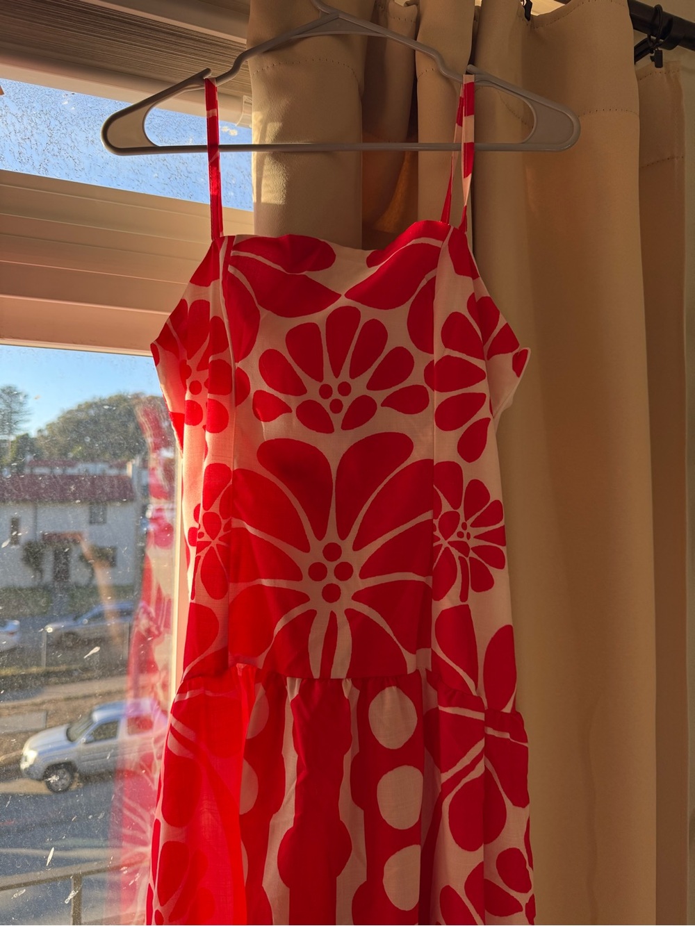 Red and White Floral Printed Dress with Drop Waist - Picture 6 of 7